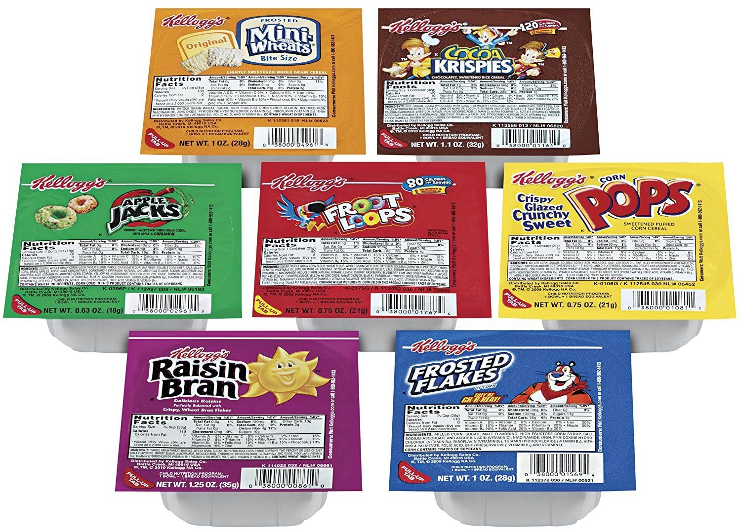Kellogg&#39;s Portable Cereal Variety Pack - 9 Assorted Flavors Family Favorite Breakfast Cereals, 96 Count, Set