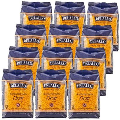 DeLallo Gluten Free Orzo Pasta, Made with Corn &amp; Rice, Wheat Free, 12oz Bag, 12-Pack