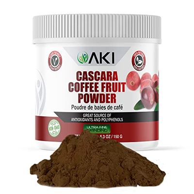 AKI Cascara Coffee Fruit Powder | Ideal in Antioxidants &amp; Polyphenols May Support Brain Health| Ideal for Tea, Coffee, Smoothies &amp; Baked Goods | Vegan, Non GMO, Gluten &amp; Caffeine Free (5.3oz / 150gr)