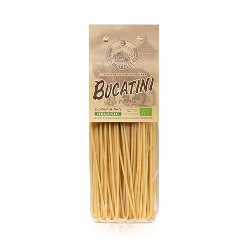 Morelli Bucatini Pasta Noodles - Premium Organic Italian Pasta from Italy - Handcrafted, Family Owned Gourmet Pasta Brand - Durum Wheat Semolina Pasta 17.6oz / 500g