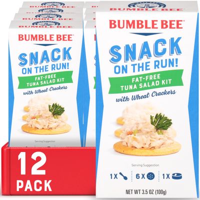 Bumble Bee Snack On The Run Fat-Free Tuna Salad with Crackers Kit- Ready to Eat, Spoon Included - Wild Caught Tuna - Shelf Stable &amp; Convenient Protein Snack, 3.5 Ounce Boxes (Pack of 12)