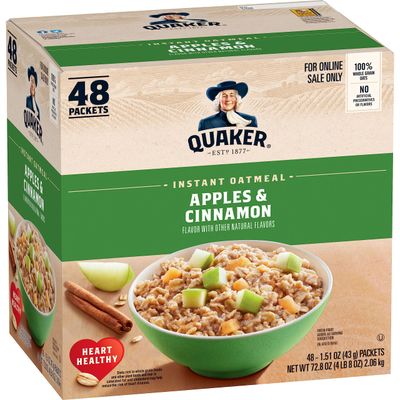 Quaker Instant Oatmeal, Apples and Cinnamon, Individual Packets (48 Count of 1.51 oz Packets), 72.48 oz