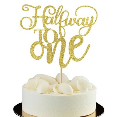 Half Way To One Cake Topper,Glitter 6 Months Birthday Decorations,Its my 1/2 Birthday Cake Topper,Baby Boy or Girl 6 Months Birthday Party Decoration Supplies (Gold)