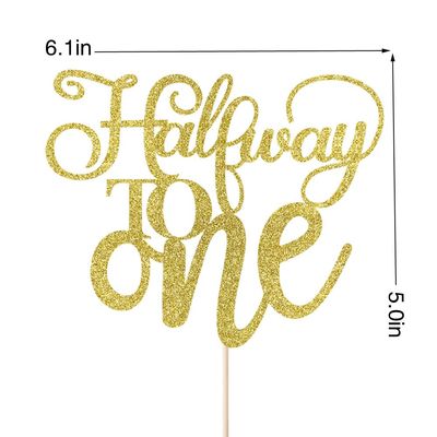 Half Way To One Cake Topper,Glitter 6 Months Birthday Decorations,Its my 1/2 Birthday Cake Topper,Baby Boy or Girl 6 Months Birthday Party Decoration Supplies (Gold)