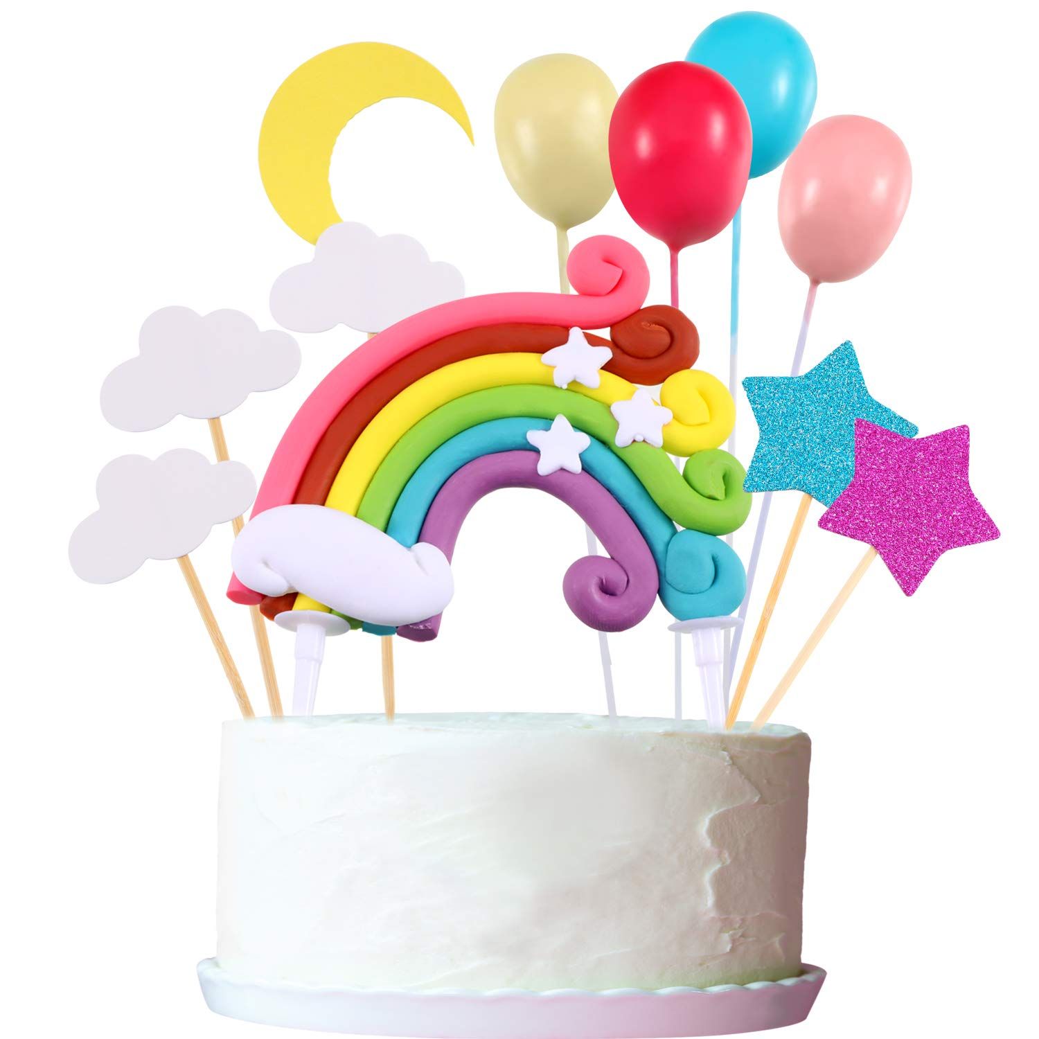 15 Pieces Rainbow Cake Decorations Rainbow Cake Toppers for Birthday Decorations Wedding Party Favors Supplies
