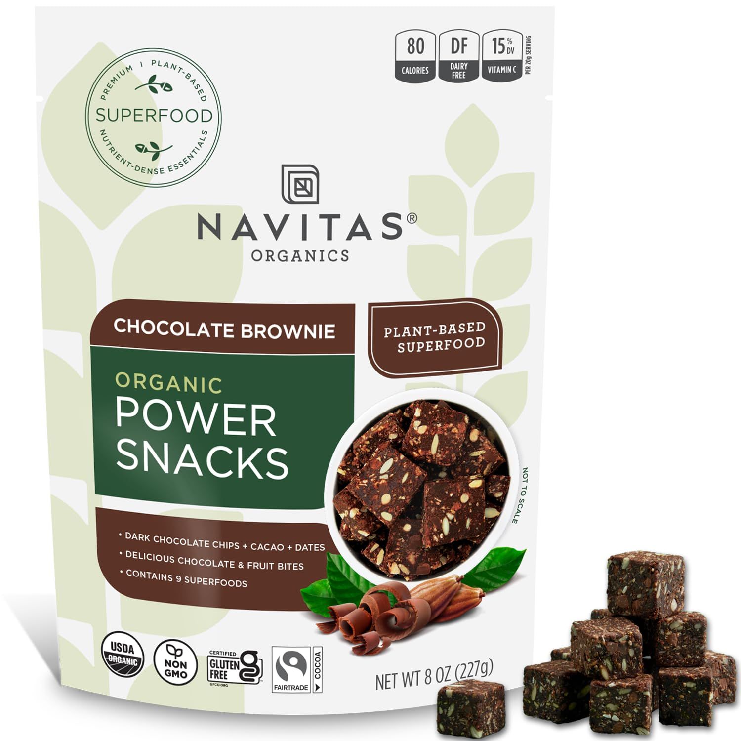 Navitas Organics Superfood Power Snacks, Chocolate Cacao, 8oz. Bag - Organic, Non-Gmo, Gluten-Free