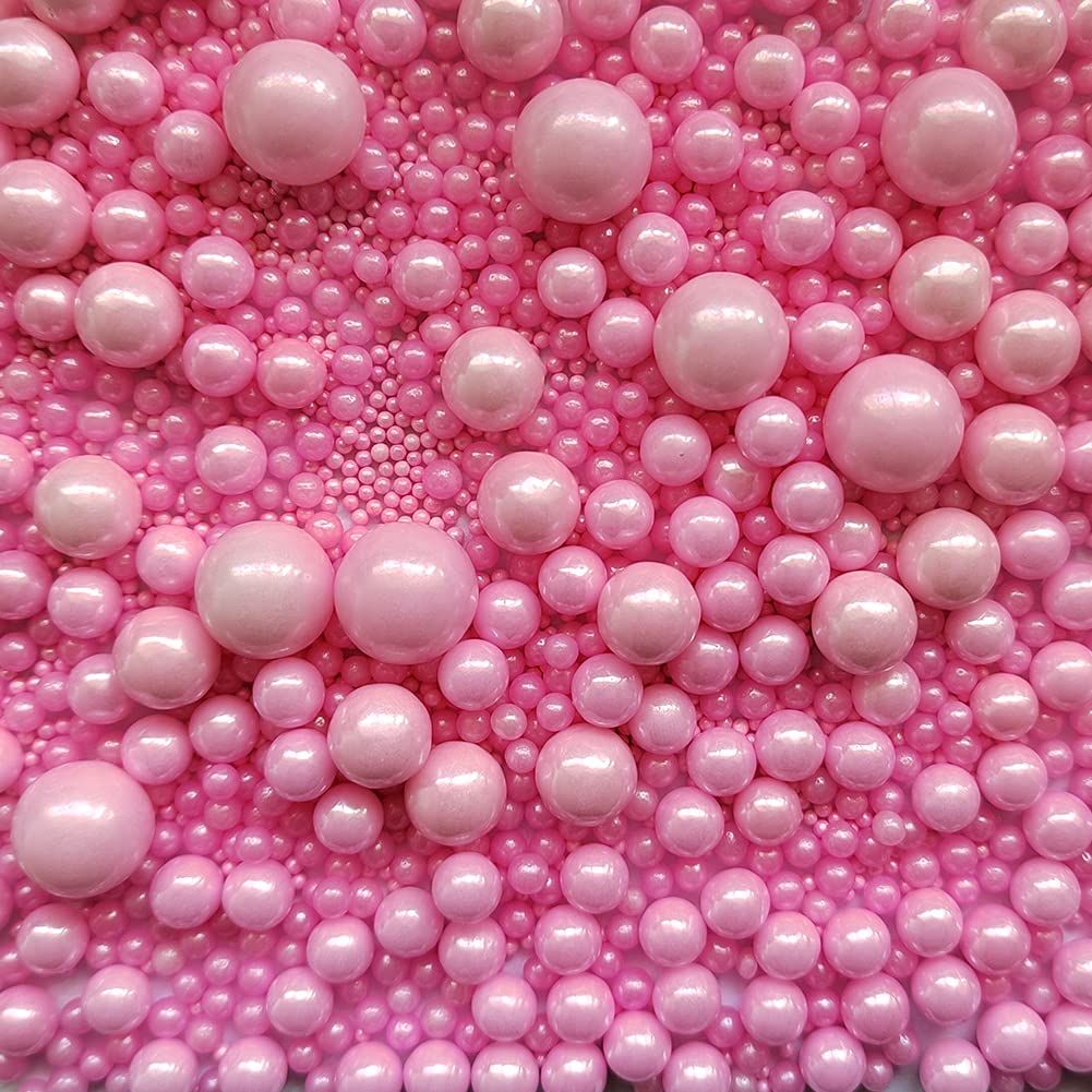 Edible Pink Pearl Sugar Sprinkles Candy Mixing Size Baking Cake Decorations Cupcake Toppers Cookie Decorating Wedding Party Valentine's Halloween Christmas Supplies 120g/ 4.23oz
