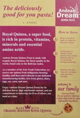 Organic Quinoa Pasta Fusilli Gluten Free Andean Dream 8 oz Box