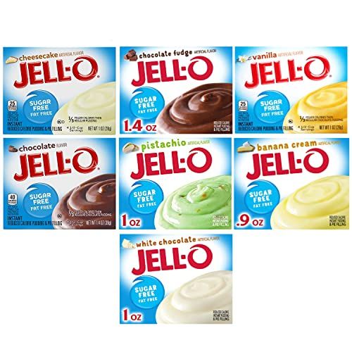 Jell-o Sugar Free Pudding - Variety Pack of 7 Flavors Boxed by THE HUNGRY GORILLA