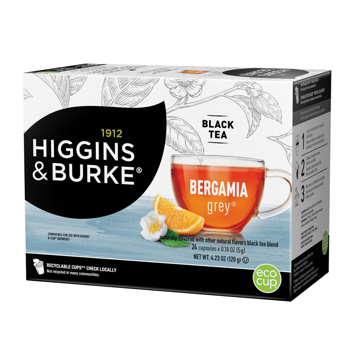 Higgins &amp; Burke Bergamia Grey, Loose Leaf, Black Tea, Keurig K-Cup Brewer Compatible Pods, 24 Count