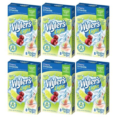 Wyler&#39;s Light Singles To Go, Cherry Limeade Water Drink Mix, 48 Total Powder Drink Mix Packets (Pack of 6)