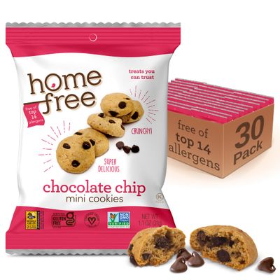 Homefree Mini Chocolate Chip Cookies, Gluten Free, Nut Free, Vegan, Individually Wrapped Packs, School Safe and Allergy Friendly Snack, 1.1 oz. (Pack of 30)