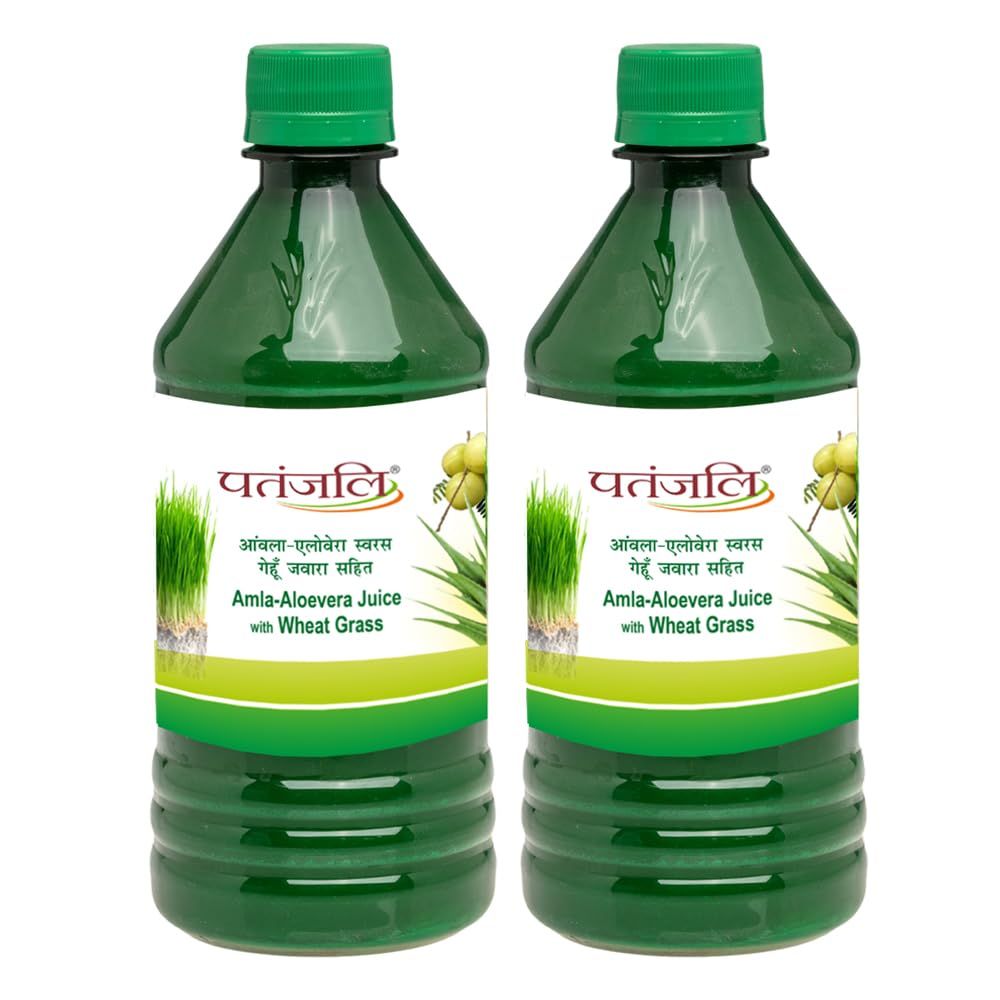 Patanjali Amla-Aloevera Juice with Wheatgrass Juice 500ml / 16.90 fl oz - (Pack of 2)