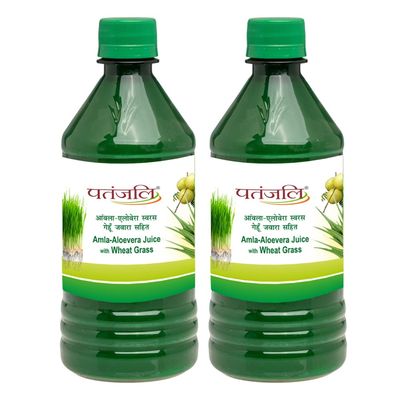 Patanjali Amla-Aloevera Juice with Wheatgrass Juice 500ml / 16.90 fl oz - (Pack of 2)