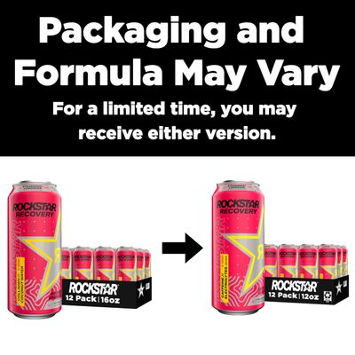 Rockstar Recovery Strawberry Lemonade, 16 Fl Oz (Pack of 12) (Packaging and Formula May Vary)
