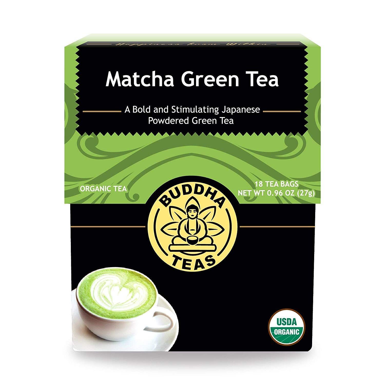 Buddha Teas - Organic Matcha Green Tea - For Health &amp; Wellbeing - Organic Tea - With Antioxidants &amp; Minerals - Clean Ingredients - Caffeinated - OU Kosher &amp; Organic - 18 Tea Bags (Pack of 1)