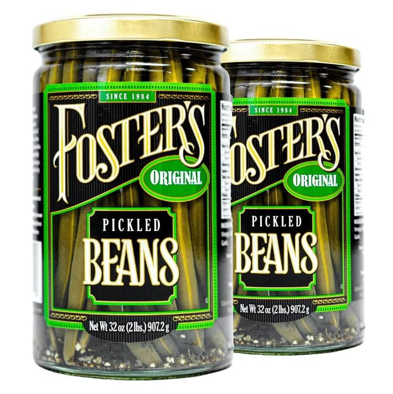 Fosters Pickled Green Beans- Original- 32oz (2 Pack) - Pickled Green Beans in a Jar - Traditional Pickled Vegetables Recipe for 30 years - Gluten Free- Fat Free - Preservative Free - Pickled Beans