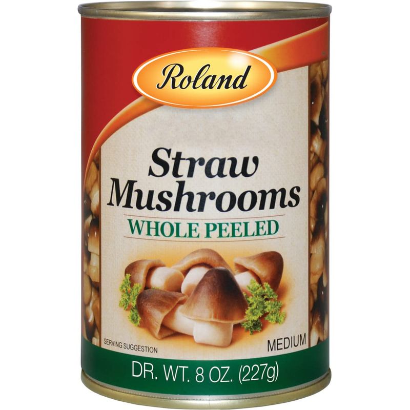 Roland Foods Whole Peeled Straw Mushrooms, Specialty Imported Food, 15 Ounce Can, Pack of 8