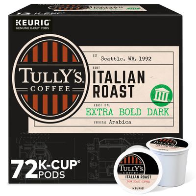 Tully&#39;s Coffee Italian Roast, Keurig Single-Serve K-Cup Pods, Dark Roast Coffee, 72 Count