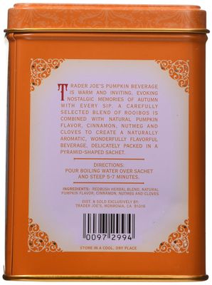 Trader Joe's Pumpkin Spice Rooibos Herbal Blend Beverage 20 sachets