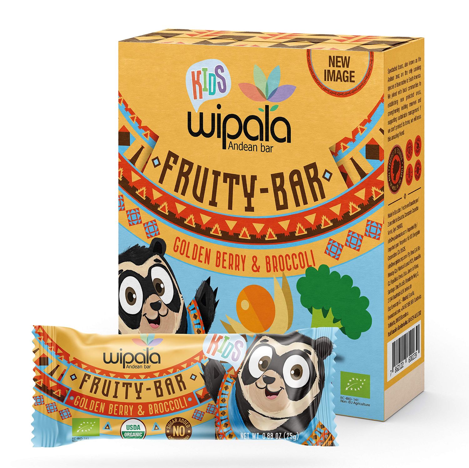 Wipala KIDS Organic Fruit Bars, Goldenberry &amp; Broccoli, Vegan, Non-GMO, Healthy Snack (12 Pack)
