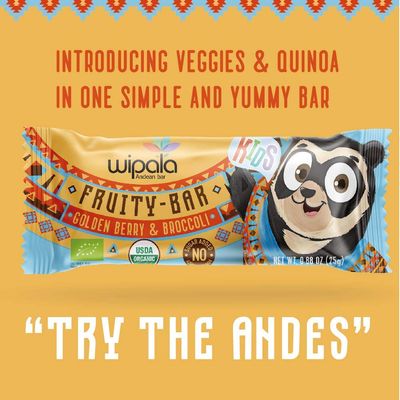 Wipala KIDS Organic Fruit Bars, Goldenberry &amp; Broccoli, Vegan, Non-GMO, Healthy Snack (12 Pack)