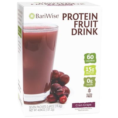 BariWise Protein Fruit Drink, Cran-Grape, Low Sugar, Gluten Free, Keto Friendly &amp; Low Carb (7ct)