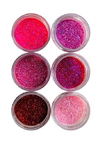 OH! SWEET ART - Valentines Mini Set, Disco Cake SET (6 colors) Hot pink/Glamorous pink/Pink hologram/Raspberry/Christmas red/Pink rose, (5 g each bottle), cake,cupcakes, decorating, cake pops