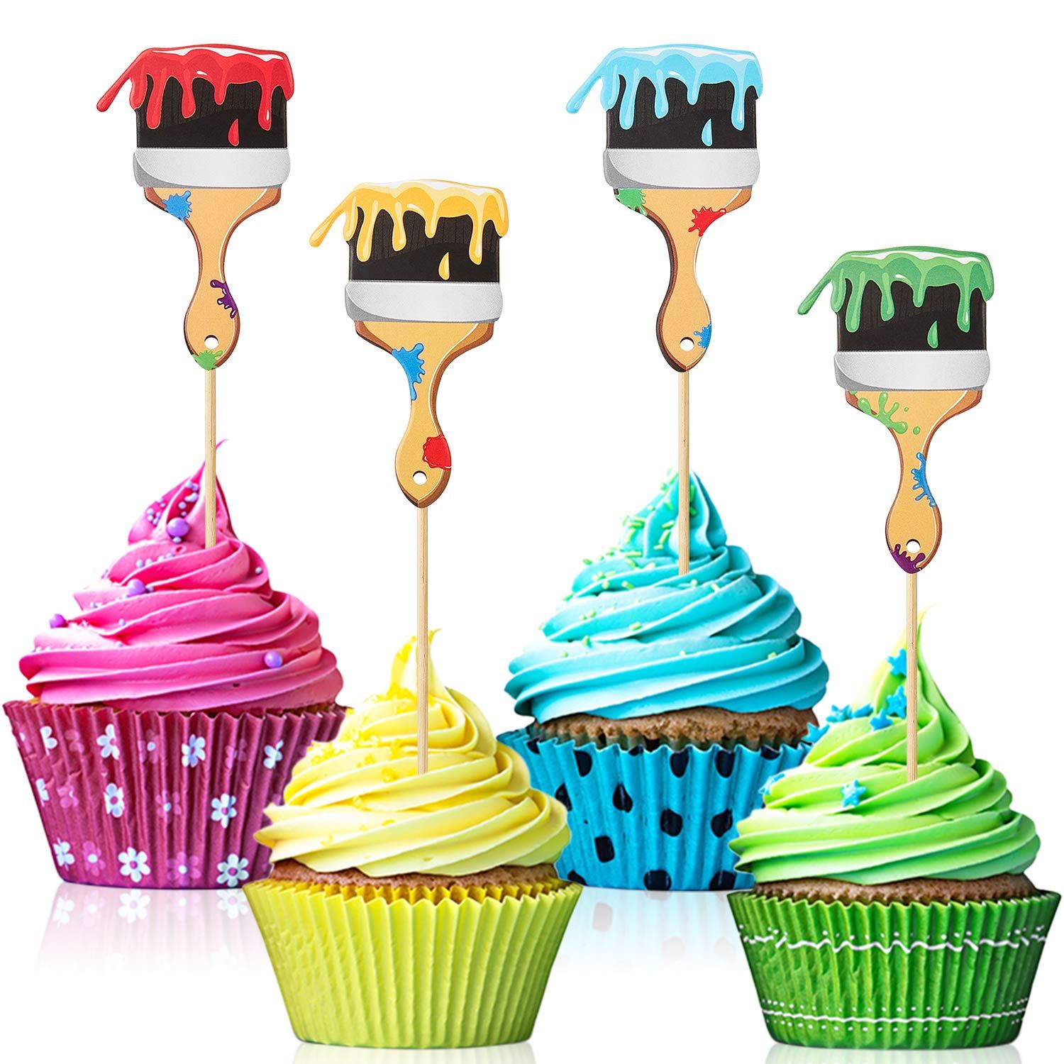 36pcs Paint Brush Cupcake Toppers Painting Cupcake Picks Toothpicks for Art Theme Cake Decorations Artist Birthday Party Favors Supplies