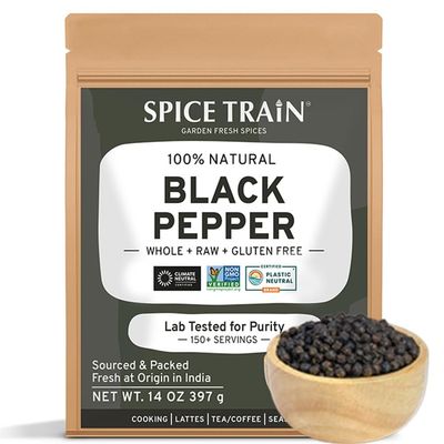 Black Pepper Whole (397g/14oz) Gluten Free, Raw Peppercorns from India, Aromatic, Flavourful Farm Fresh, Perfect for Cooking, Smoothies, Lattes, Tea