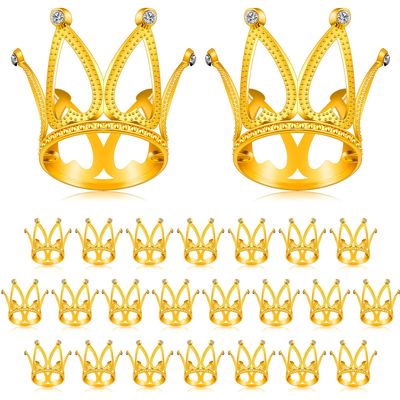 Junkin 24 Pcs Mini Crowns Mini Gold Crown Cake Topper for Flower Bouquets Small Vintage Tiara Cake Topper for Flower Arrangements Birthday Party Wedding Baby Shower Decor(Gold,Elegant)