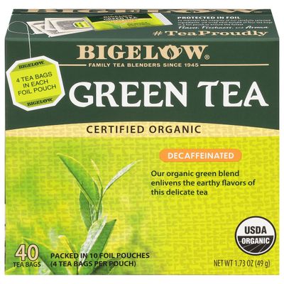 Bigelow Tea Organic Decaffeinated Green Tea, Decaf Organic Green Tea Bags, 40 Count Box (Pack of 6), 240 Total Tea Bags