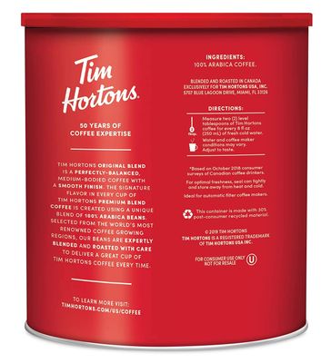 Tim Hortons Original Blend, Medium Roast Ground Coffee, Canadas Favorite Coffee, Made with 100% Arabica Beans, 32.8 Ounce Canister