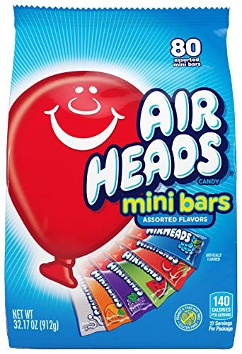 Airheads 80 Mini Bars, Chewy Fun Taffy Candy, Assorted Fruit Flavors, Back to School for Kids, Non Melting, Party 32.17oz (80 Count)