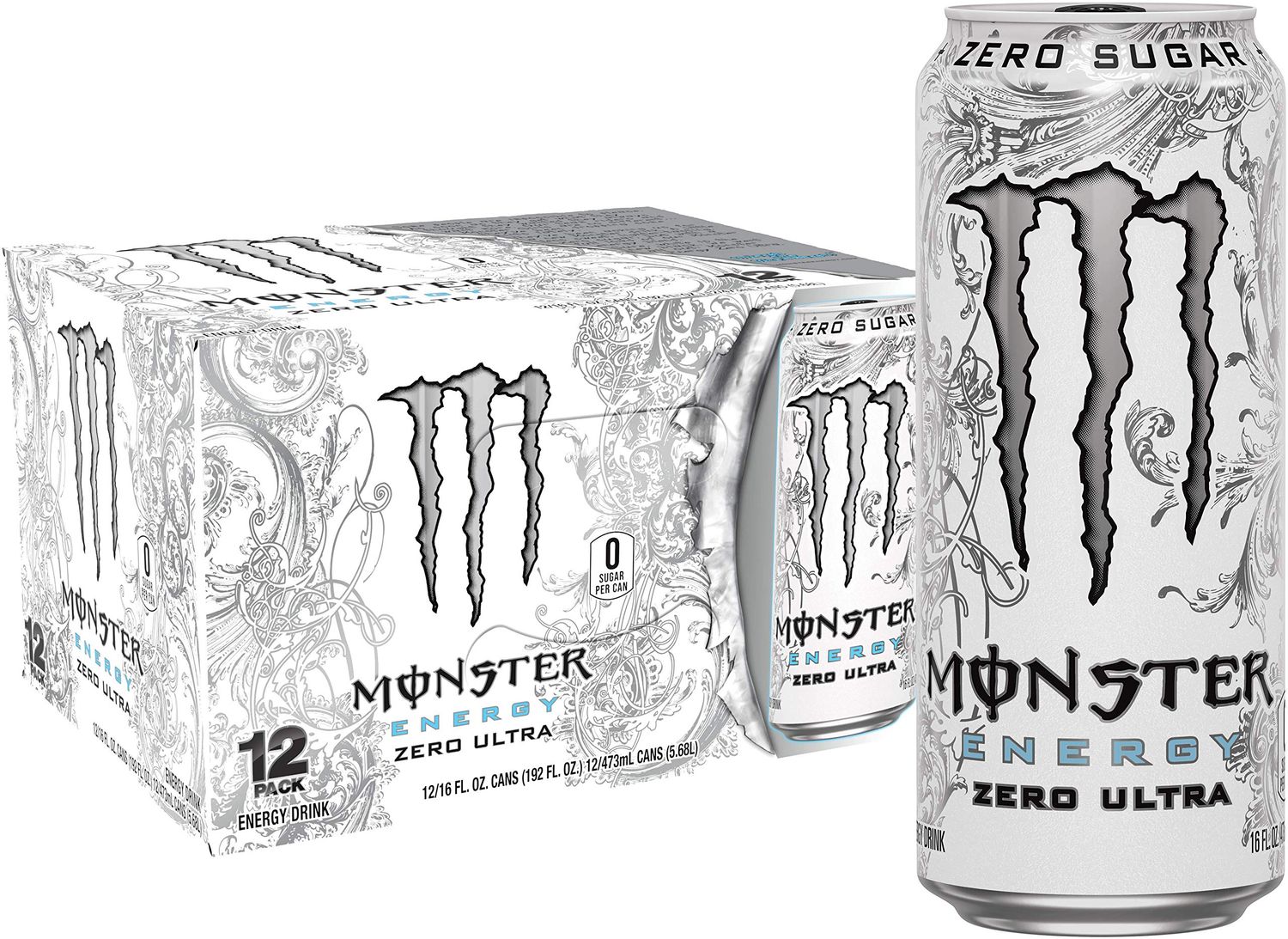 Monster Energy Zero Ultra, Sugar Free Energy Drink, 16 Ounce (Pack of 12)