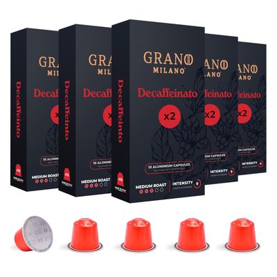 Grano Milano - Aluminum Coffee Pods Compatible with Nespresso* Original Line Machines (Decaffeinato., 100 Pods)