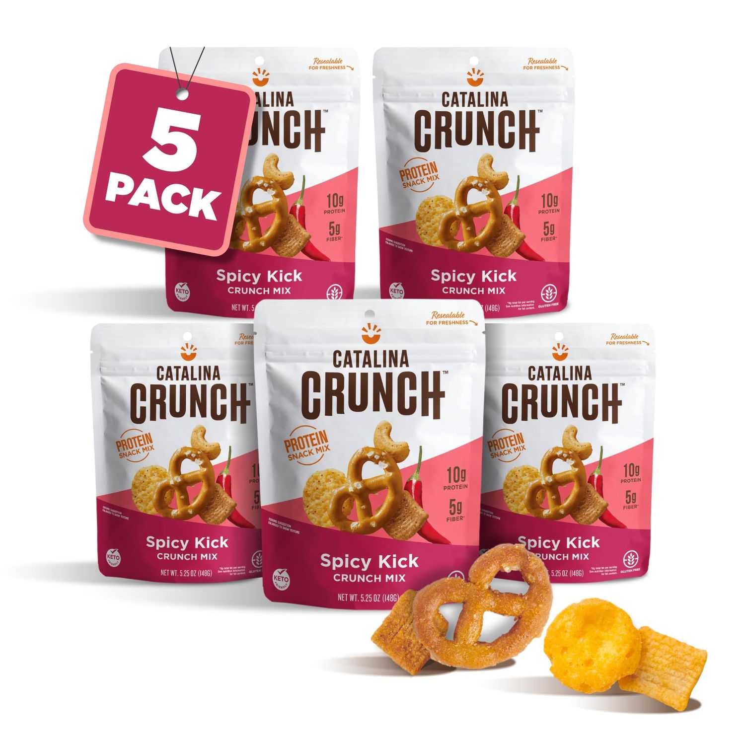Catalina Crunch Mix Spicy Kick Protein Snack Mix | Low Carb, Protein Snacks, Keto Friendly, Pack Of 5
