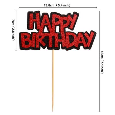 Ercadio 1 Pack Double Layers Happy Birthday Cake Topper Black and Red Glitter Celebrating Birthday Cake Pick Baby Shower Kids Birthday Party Decorations Supplies