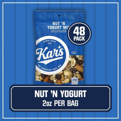 Kars Nut 'N Yogurt Trail Mix, 2 oz Individual Snack Packs - Bulk Pack of 48, Gluten-Free Snacks