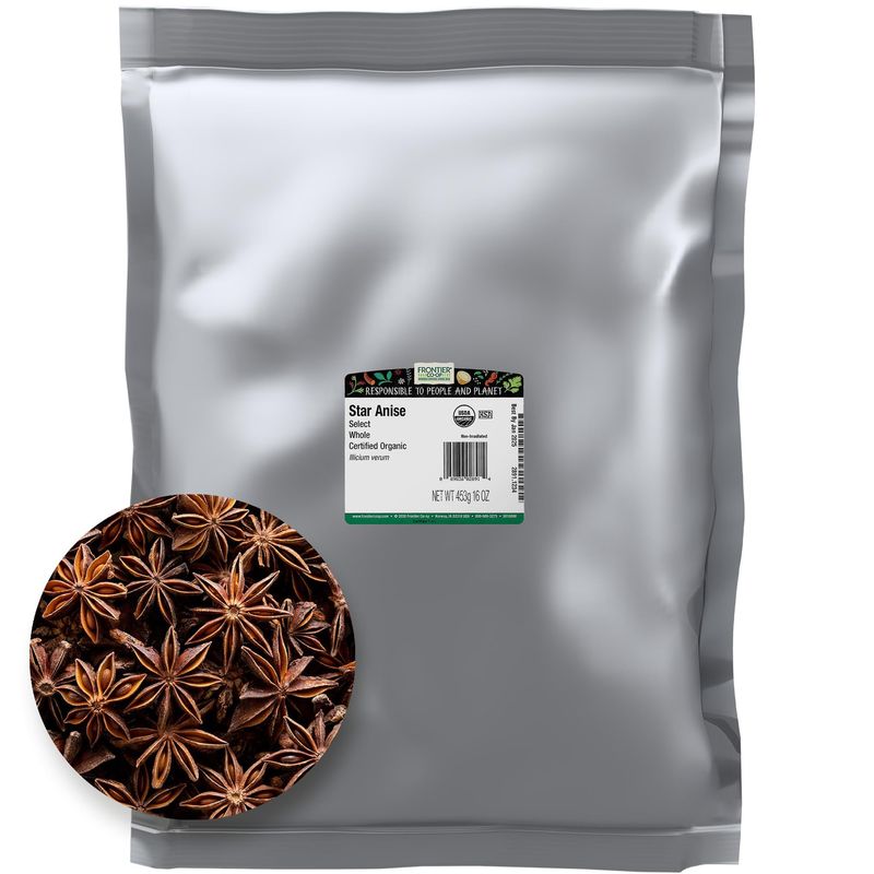 Frontier Co-op Organic Whole Star Anise 1lb - Dried Whole Star Anise Pods
