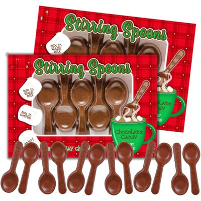 Chocolate Holiday Stirring Spoons, Candy Utensil Treat for Coffee, Milk, and More, Stocking Stuffers &amp; Present Fillers, 2 Pack, 3 Ounces