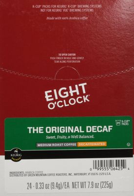 Eight O&#39;Clock Single-Serve Coffee K-Cup Pods, Decaffeinated, Original, Carton Of 24
