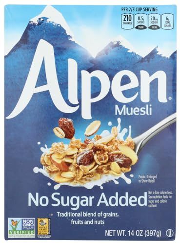 Alpen Muesli Cereal No Sugar Added, 3 Pack of 14 Ounce Boxes