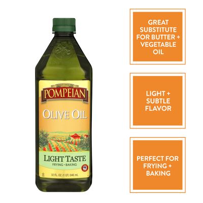 Pompeian Light Taste Olive Oil, Subtle Flavor, Perfect for Frying &amp; Baking, Naturally Gluten Free, Non-Allergenic, Non-GMO, 32 FL. OZ.