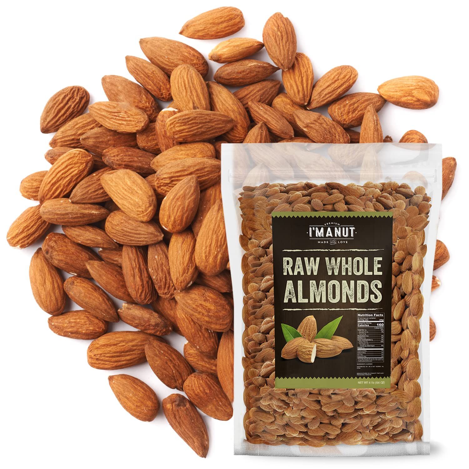 Raw Almond 64 oz (4 lbs) | Natural | Whole | Batch Tested Gluten &amp; Peanut Free | No PPO | Non-GMO | No Herbicide | Healthy Protein boost | Premium Quality | Try the difference!!