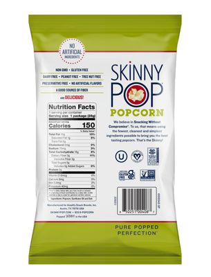 SkinnyPop Popcorn, Gluten Free, Dairy Free, Non-GMO, Healthy Snacks, Skinny Pop Original Popcorn, 1oz Individual Size Snack Bags (12 Count)