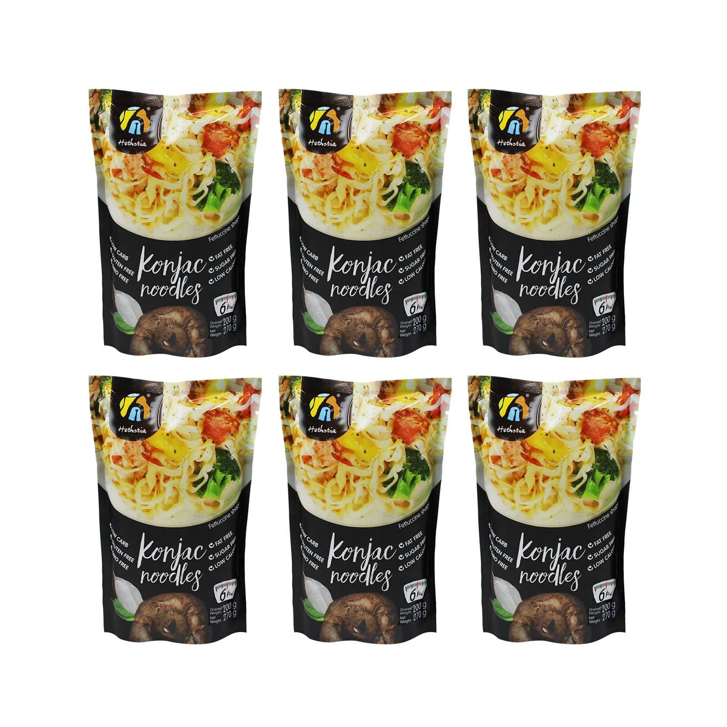 Hethstia Konjac Noodle Fettuccine Low Carb Miracle Noodle Gluten-Free Shirataki Noodle, 57.14 Oz Keto Konjac Pasta, Vegan, Low Calorie Pasta, Non-GMO, Sugar Free (6-Pack)