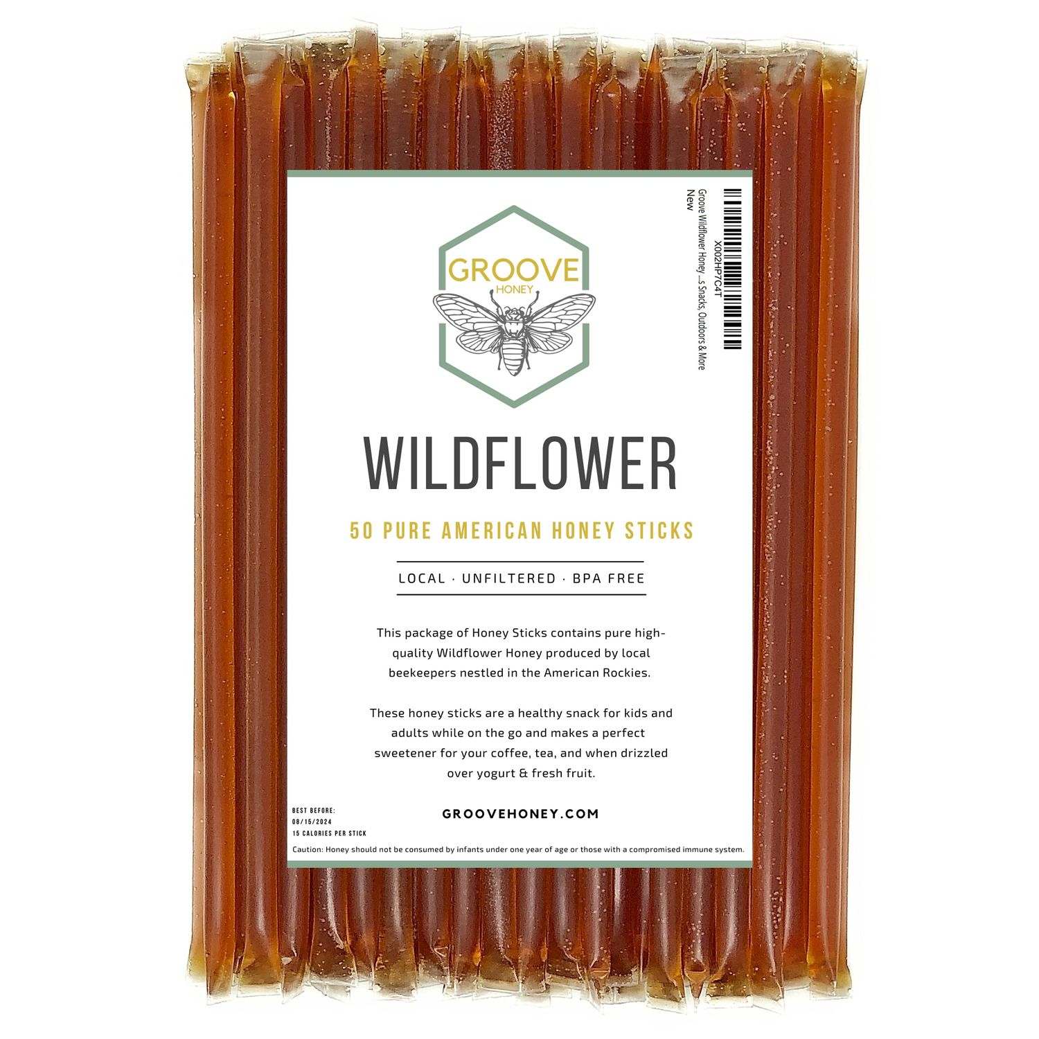 Wildflower Honey Sticks for Tea, Travel &amp; Snacks - Premium Grade Pure Honey Packets are Farm Fresh from US Beekeepers - Each Honey Straw is full of Flavor that You&#39;ll Love - A Great Gift Idea (50)