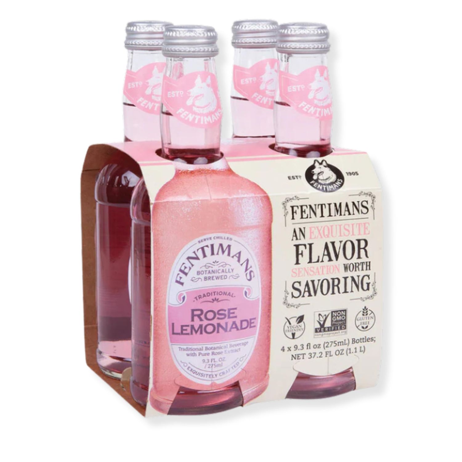 Fentimans Sparkling Rose Lemonade - Sparkling Pink Lemonade with Natural Ingredients &amp; Pure Rose Extract, Mixer, Craft Soda, Botanically Brewed Lemonade - 9.3 Fl Oz (Pack of 4)