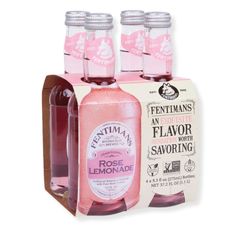 Fentimans Sparkling Rose Lemonade - Sparkling Pink Lemonade with Natural Ingredients &amp; Pure Rose Extract, Mixer, Craft Soda, Botanically Brewed Lemonade - 9.3 Fl Oz (Pack of 4)